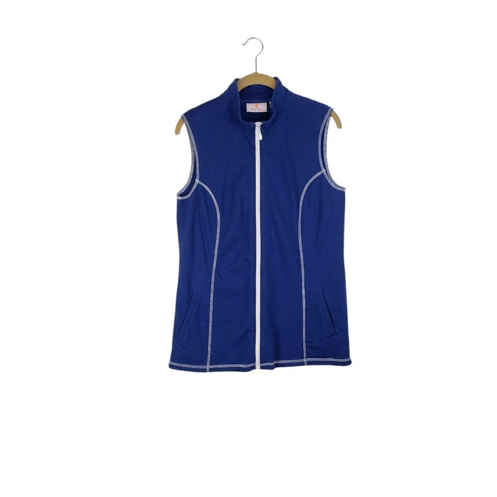 Quacker Factory Vest Rhinestone Zip Mock Neck Navy Blue Womens Size Small